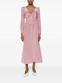 Alessandra Rich polka-dot Silk Midi Dress With Ruffles | Pink | FARFETCH at Farfetch